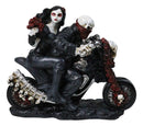 Gothic Ghost Skeleton Biker Couple on Red Roses Motorcycle Bike Figurine