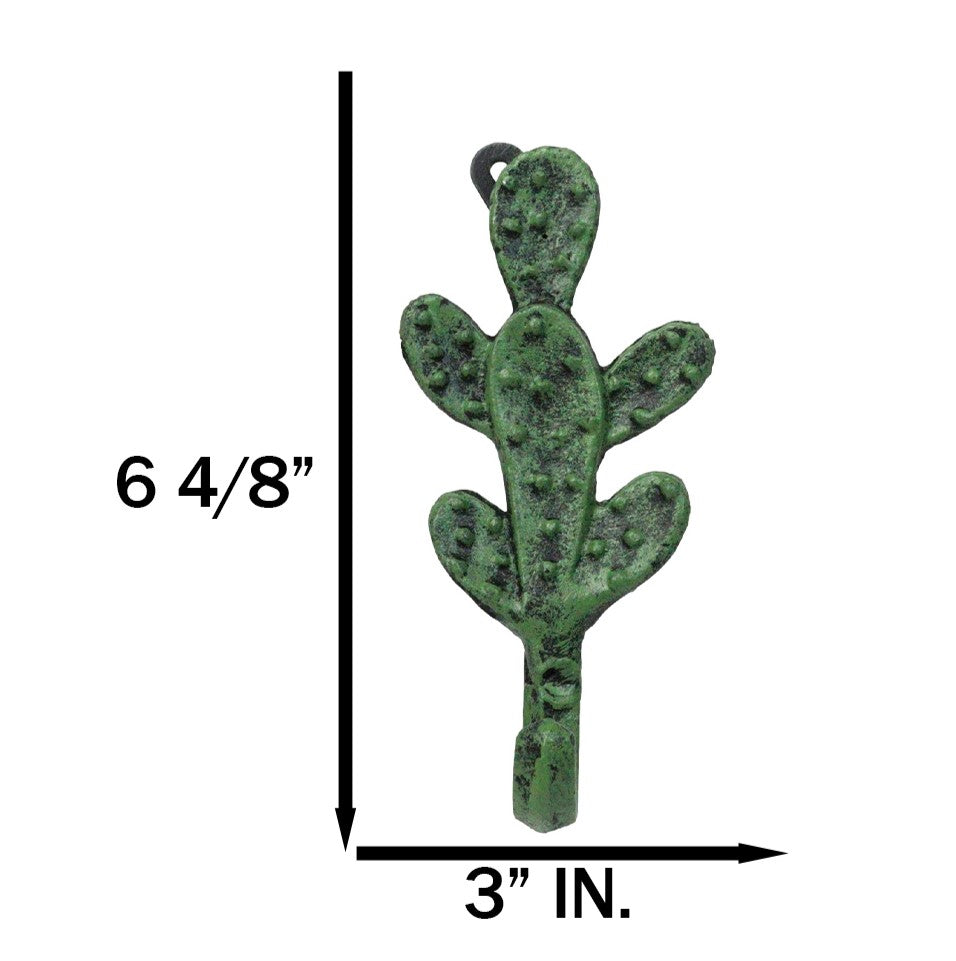 Pack Of 2 Cast Iron Verdi Green Southwest Bunny Ears Cactus Wall Hook Plaques