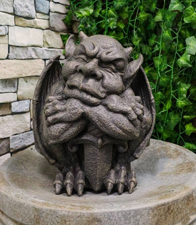 Gothic Stoic Warrior Notre Dame Gargoyle Sword Bearer Chimera Figurine 12"H