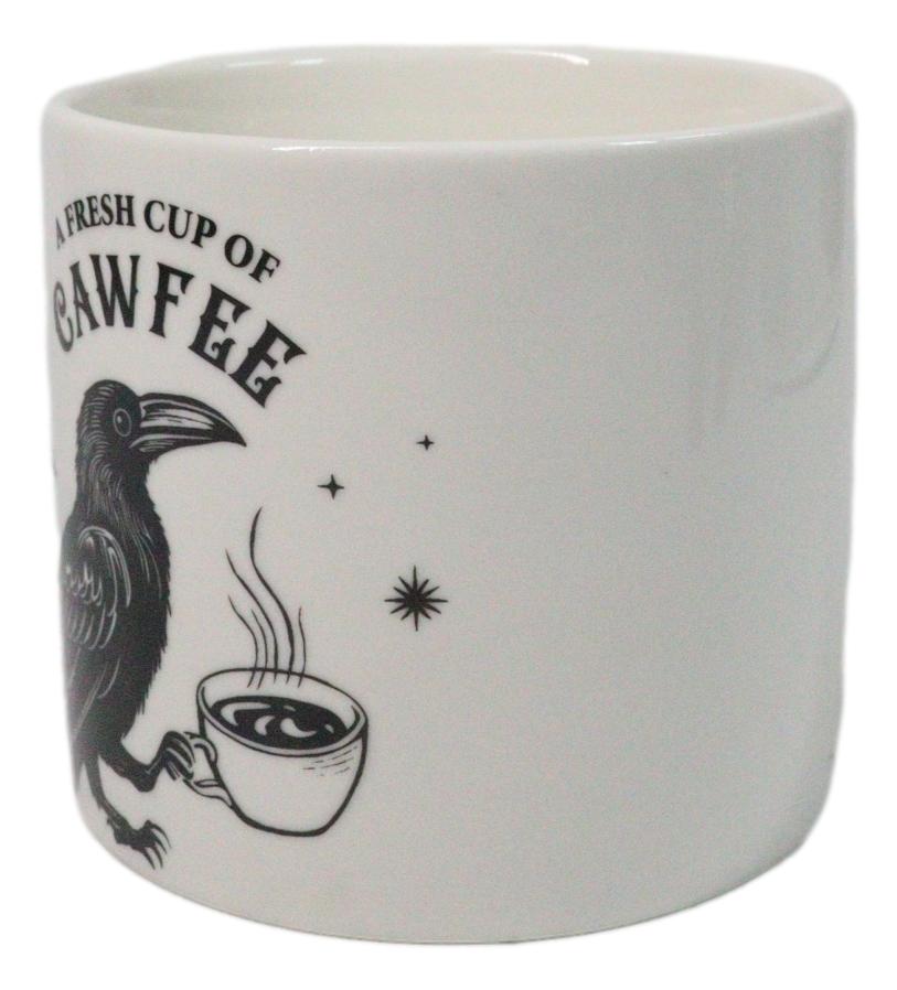 White Wicca Magic A Fresh Cup Of Caw Fee Raven Crow Porcelain Mug Cup 16oz