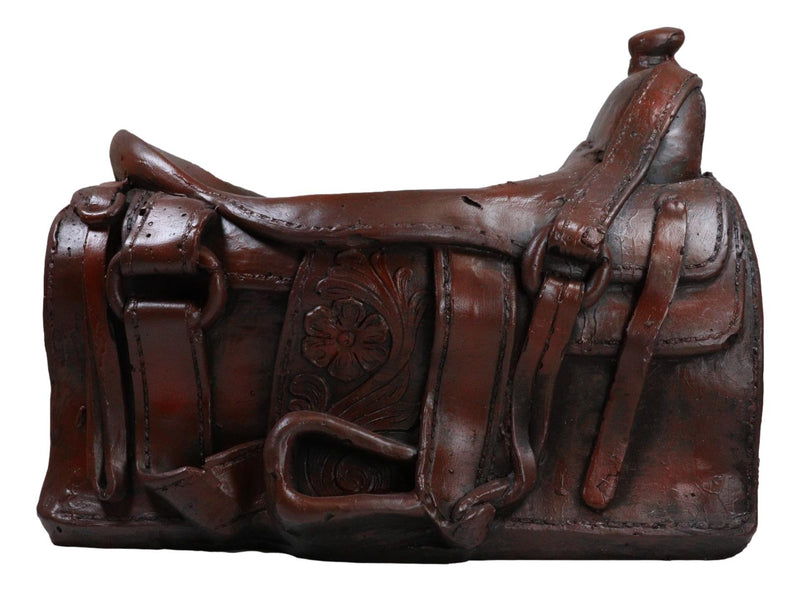 Rustic Western Faux Leather Cowboy Horse Saddle Decorative Planter Or Vase Decor