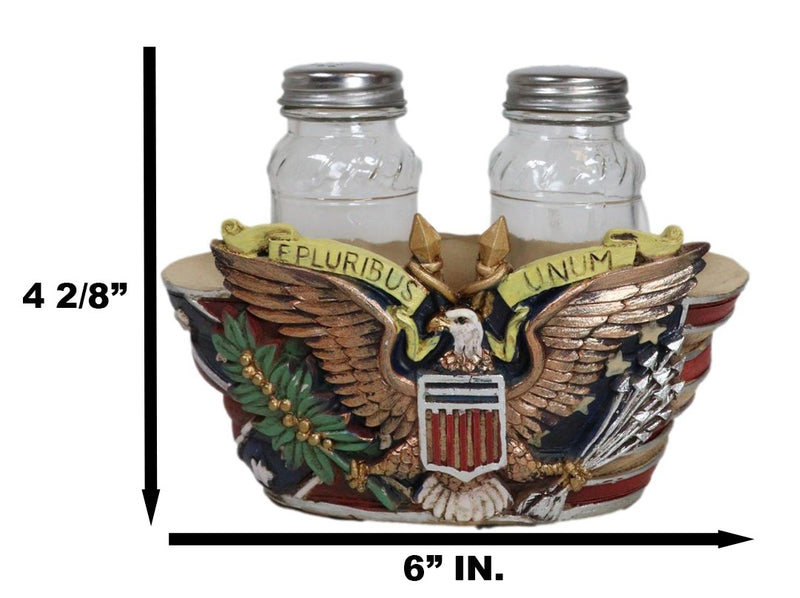 Military E Pluribus Unum Bald Eagle Crest With USA Flag Salt Pepper Shakers Set