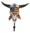 Western Star Patriotic American Flag Cow Skull With Feathers Single Wall Hook