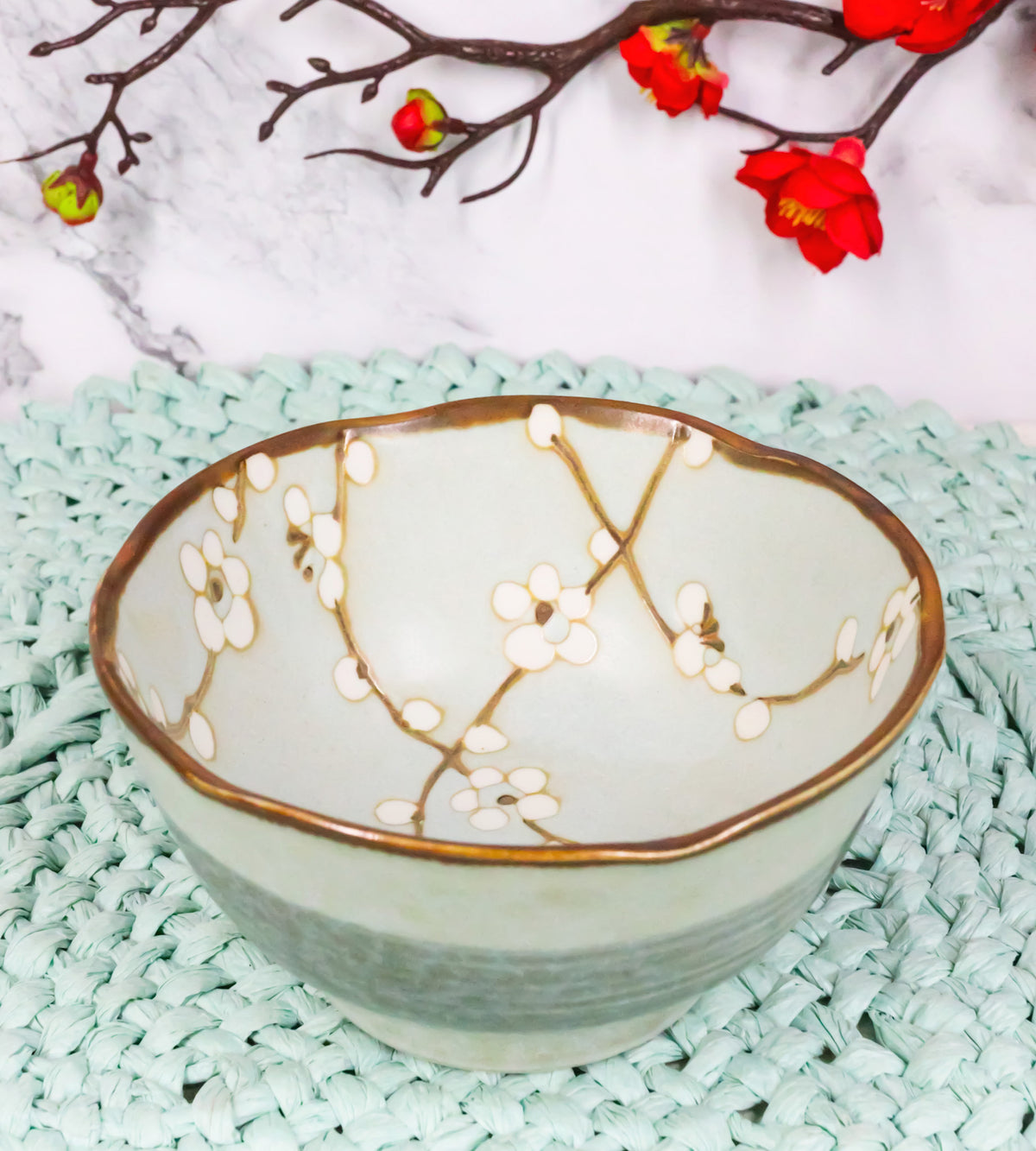 Made In Japan Ceramic Soushun Sakura Cherry Blossoms Small Rice Soup Bowls 10oz