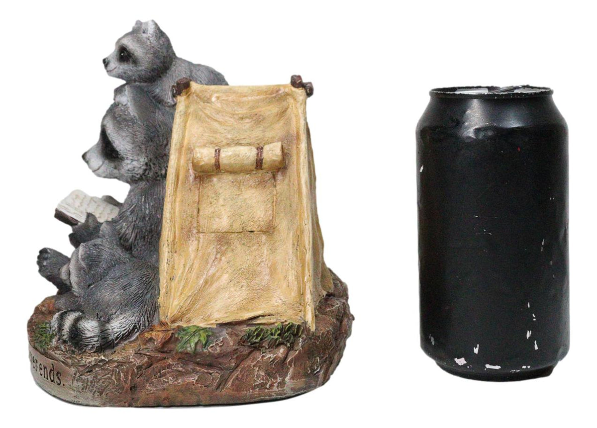 Bedtime Story Raccoon Mother & Cubs Figurine Raccoon Family Reading by Tent