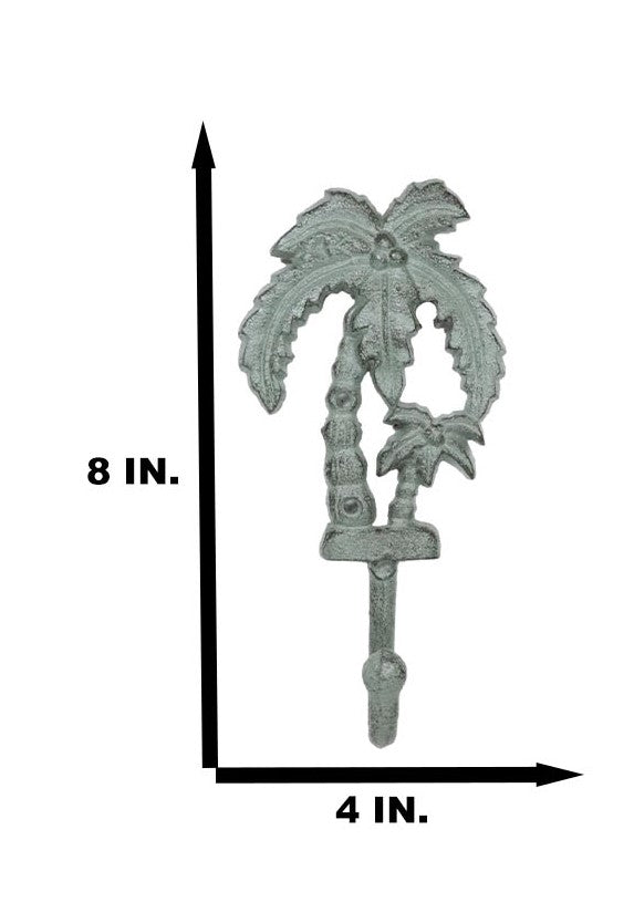 Pack Of 2 Cast Iron Verdigris Tropical Beach Coconut Palm Trees Coat Wall Hooks