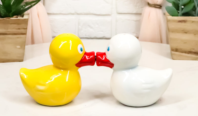 Bath Tub Themed Duckies White Yellow Ducks Kissing Salt & Pepper Shakers Set