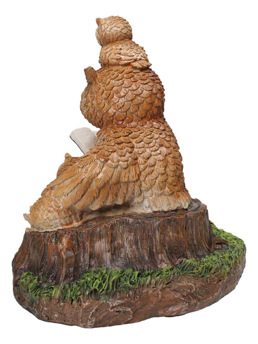Bedtime Story Owl Mother & Owlets Figurine Owl Family Reading Book by Tree Stump