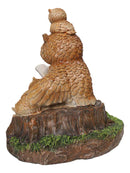 Bedtime Story Owl Mother & Owlets Figurine Owl Family Reading Book by Tree Stump