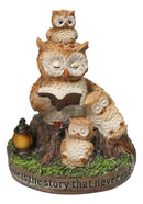 Bedtime Story Owl Mother & Owlets Figurine Owl Family Reading Book by Tree Stump