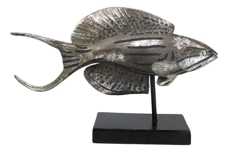 Nautical Marine Silver Tone Anthias Fish Sculpture With Museum Pole Stand Decor