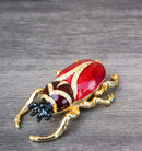 Red Scarab Beetle Bug Enameled Pewter Austrian Crystals Trinket Jewelry Box
