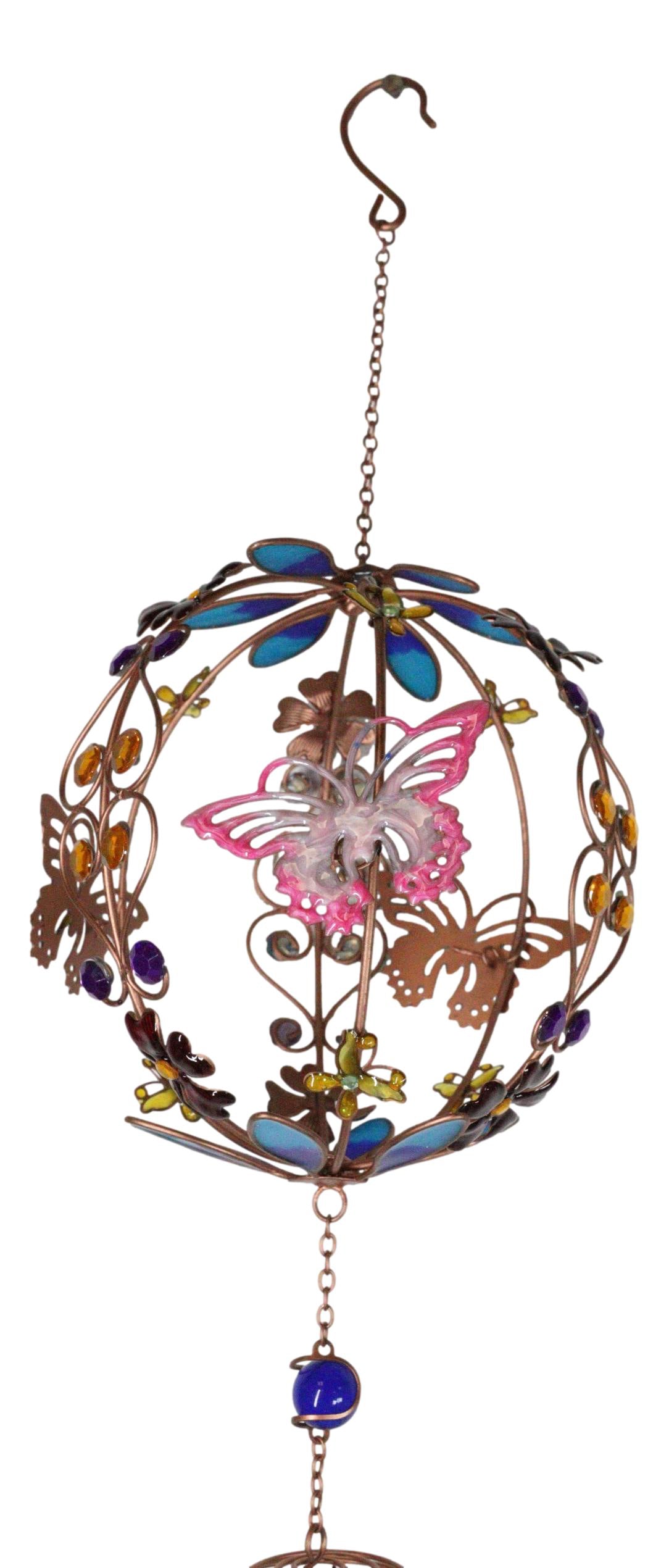 Monarch Butterflies by Floral Garden Globe Art Glass Gemstones Metal Wind Chime