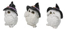See Hear Speak No Evil Baby White Owls with Black Witch Hats Figurines Set Of 3
