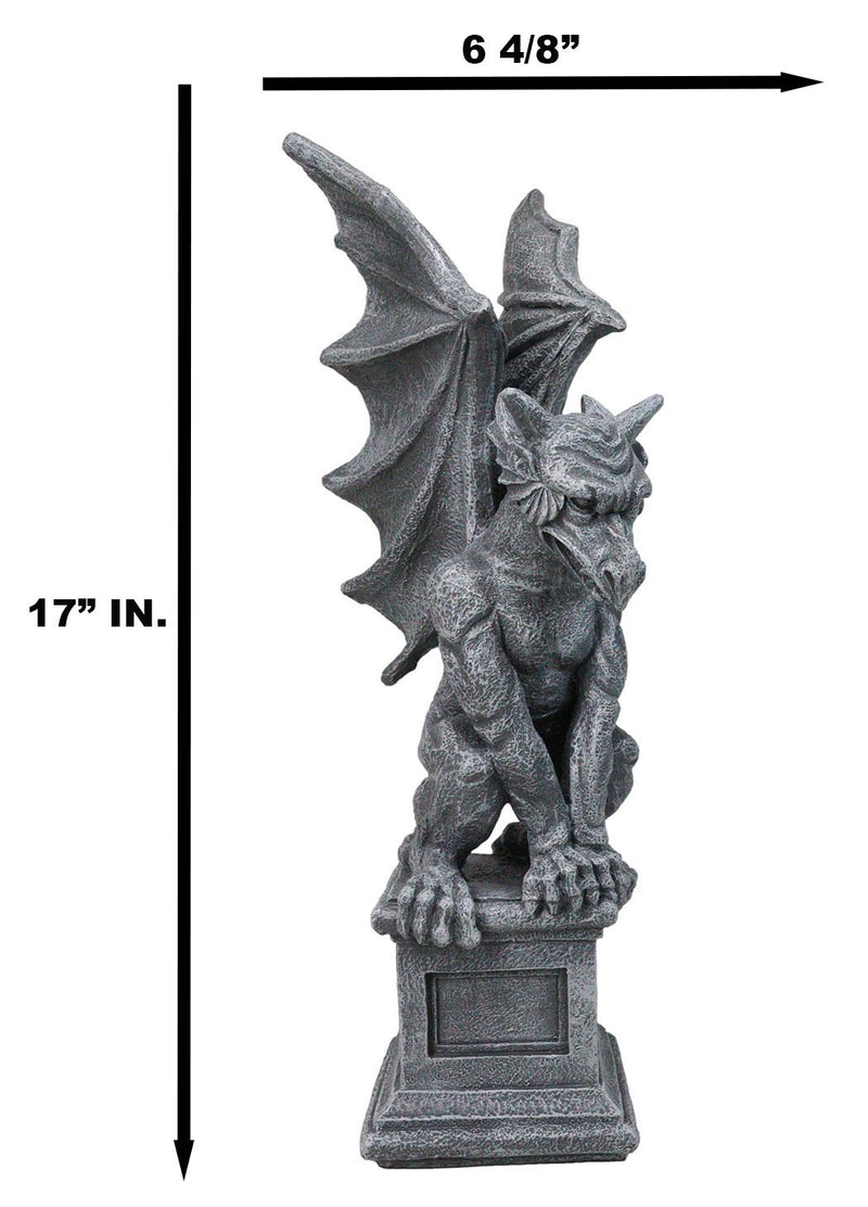 Large 17" H Gothic Crouching Wise Old Griffin Gargoyle On Pedestal Figurine