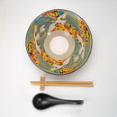 Japanese Crane Ceramic Ramen Rice Bowl With Soup Spoon Chopsticks And Rest Set