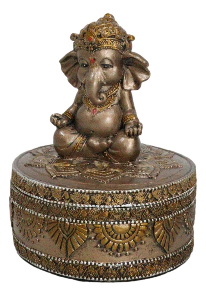 Yoga Ganapati Baby Ganesha In Meditation With Mandala Flower Decor Trinket Box