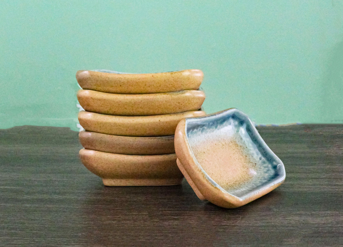 Pack Of 6 Ceramic Ao Nagashi Soy Sauce Oil Condiment Rectangular Dishes 2oz