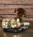Red Gold Dragon On Ocean Waves Rock With Ship Trapped in LED Bottle Figurine