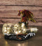 Red Gold Dragon On Ocean Waves Rock With Ship Trapped in LED Bottle Figurine
