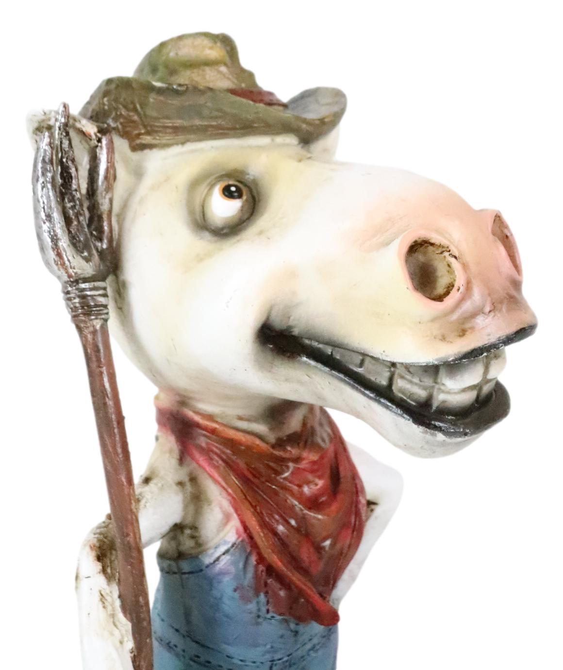 Rustic Western Country Farm Comical Cowboy Horse With Pitchfork Boots Figurine