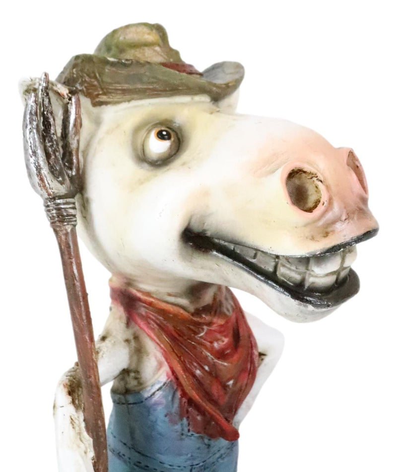 Rustic Western Country Farm Comical Cowboy Horse With Pitchfork Boots Figurine