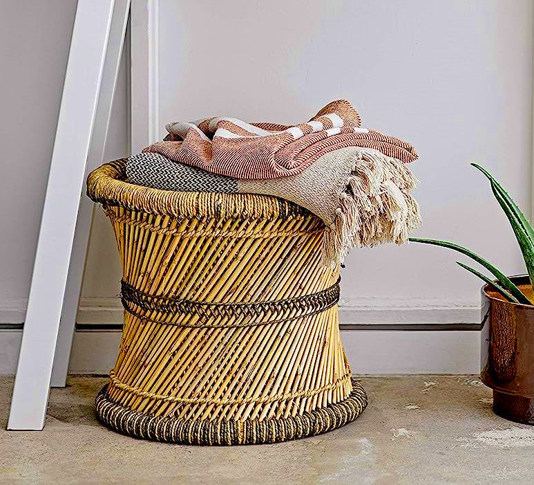 Set of 2 Rustic Western Hand Woven Bamboo Fibers and Natural Ropes Side Tables