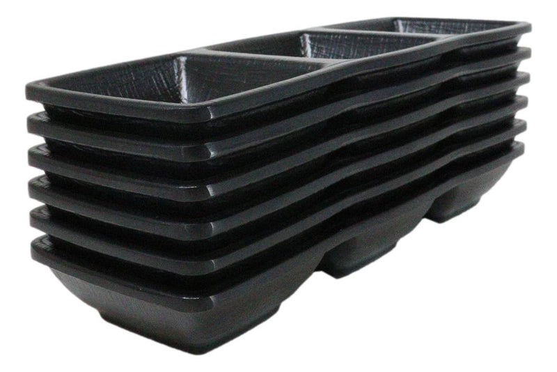 Pack Of 6 Black Silk Melamine 3 Partition Condiment Sauce Dipping Bowl or Dishes