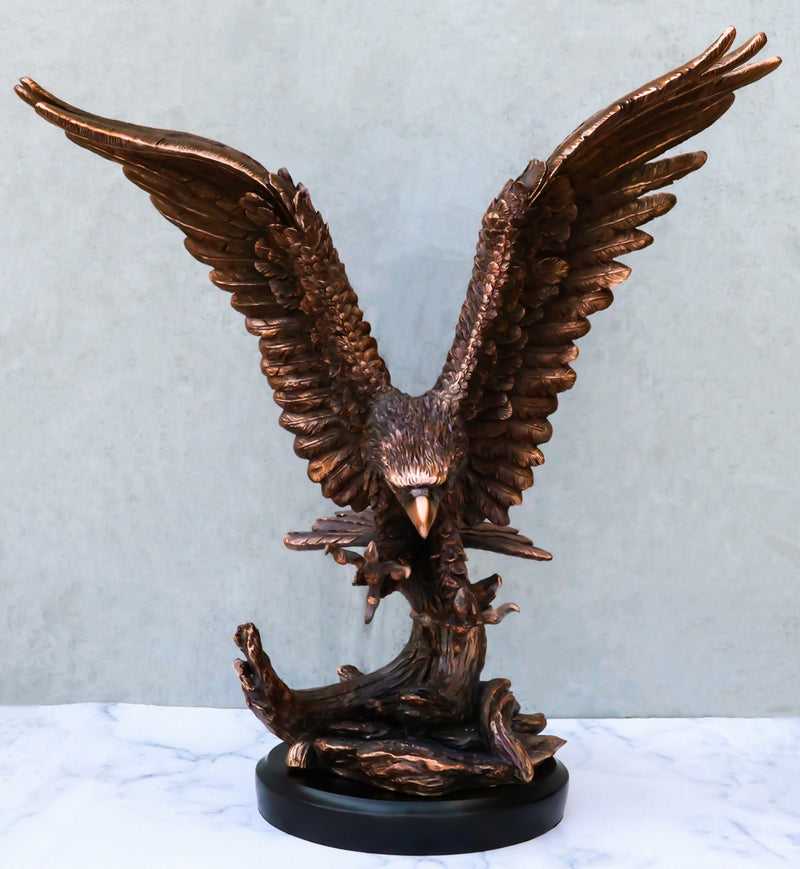 Large 24"H Bald Eagle With Open Wings By Tree Top Bronze Electroplated Statue