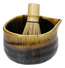 Brown Black Waterfall Ceramic Japanese Matcha Green Tea Bowl Whisk & Scoop Set