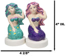 Ocean Siren Mermaids In Turquoise And Purple Ceramic Salt Pepper Shakers Set