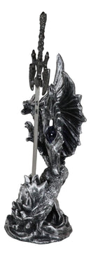 Fantasy Gothic Fiery Azure Dragon With Orb And Rune Sword Letter Opener Figurine