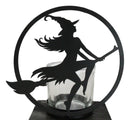 Wicca Grand High Witch Riding On Broomstick Coated Metal Votive Candle Holder