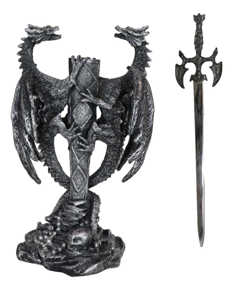 Fantasy Gothic Climbing Double Dragon And Excalibur Sword Letter Opener Figurine