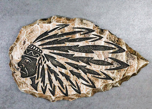 Southwestern Tribal Tattoo Indian Chief With Roach Faux Stone Arrow Wall Decor - Ebros Gift