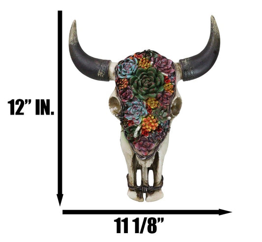 Rustic Southwest Bull Cow Skull With Floral Cactus Succulents Wall Decor Plaque