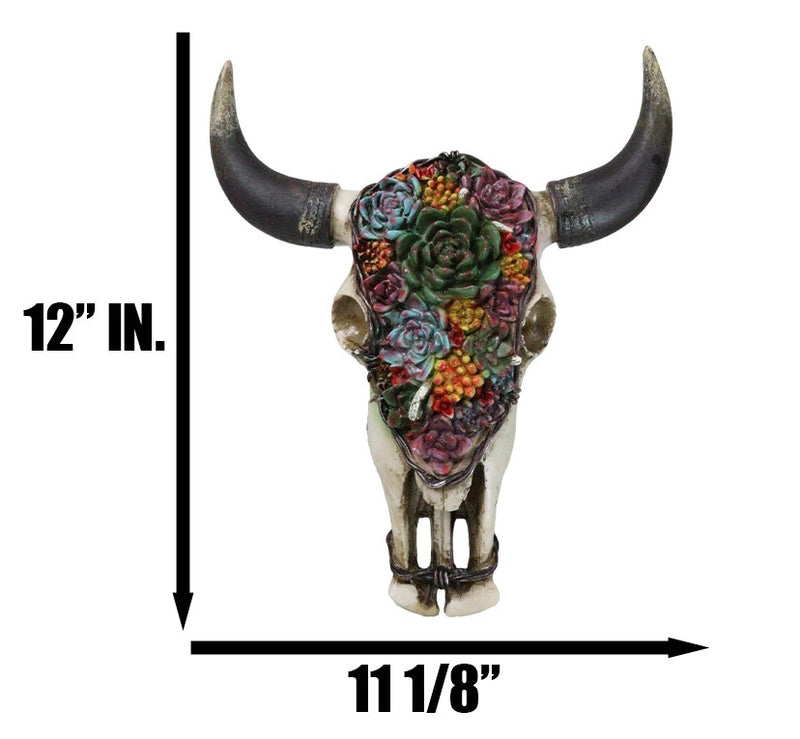 Rustic Southwest Bull Cow Skull With Floral Cactus Succulents Wall Decor Plaque
