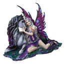 Purple Tribal Fairy Sitting With Midnight Key Lock Dark Unicorn Figurine 14.5"L