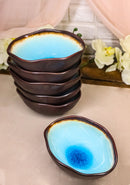 Pack Of 6 Blue Aozora Kannyu Porcelain Irregular Shaped Small Rice Bowls 10oz