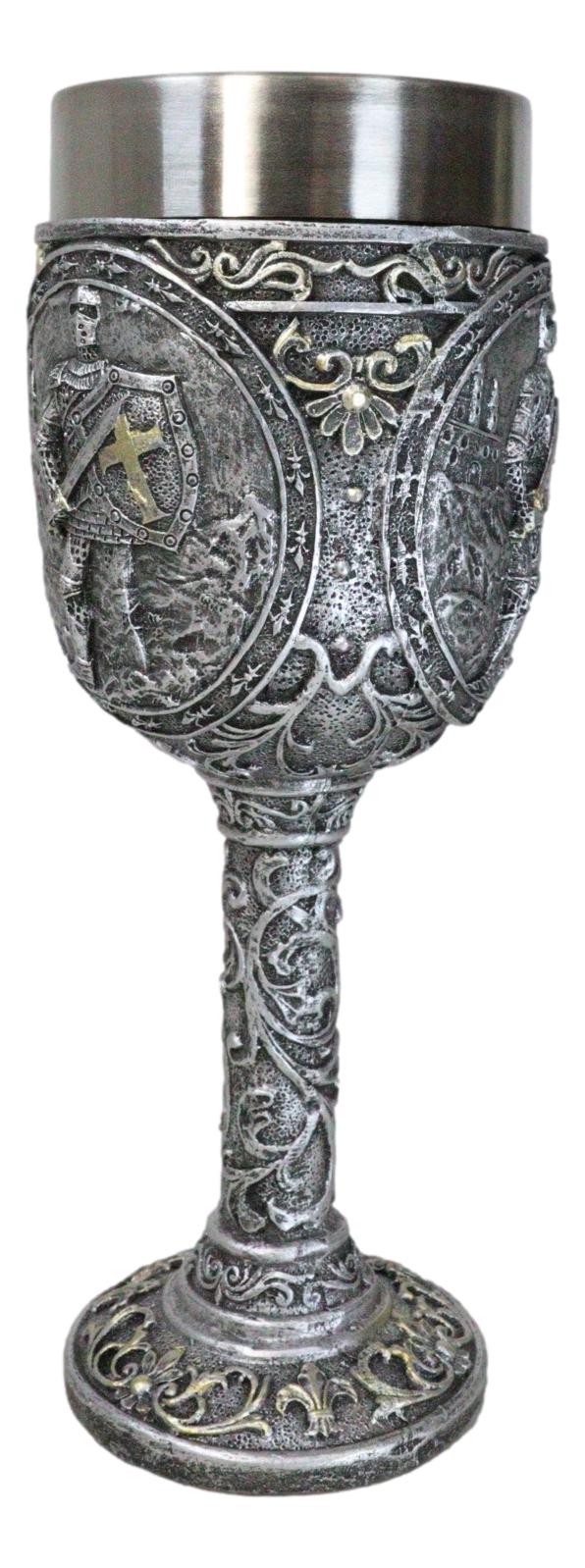 Medieval Templar Crusader Knight Suit of Armor On Guard Wine Goblet Chalice