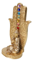 Golden Nirvana Hamsa Palm Buddha Rainbow Chakra Stones Incense Holder Figurine