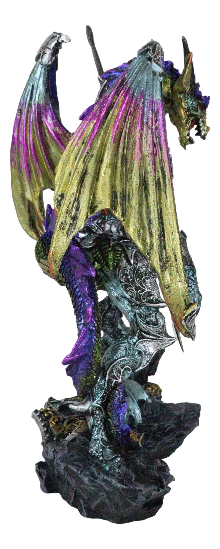 Large Hyperion Rainbow Armored Dragon With Excalibur Sword Letter Opener Decor