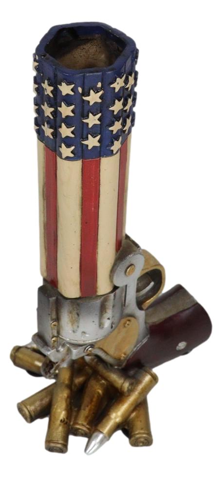 Western American Flag Cowboy Pistol Gun With Bullet Shells Floral Vase Decor