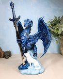Blue Midnight Alpha Blade Dragon And White Wolf Figurine W/ Letter Opener Sword