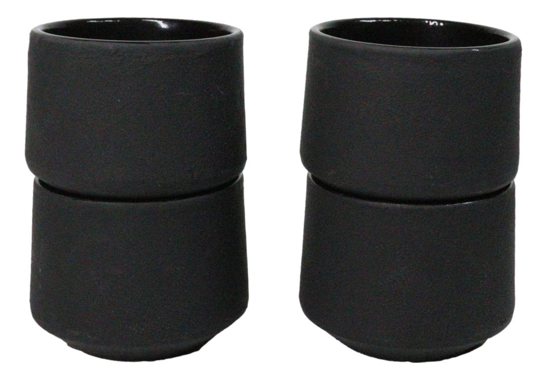 Black Modern Cylindrical Japanese Tetsubin Style Cast Iron Tea Cups Set of 4