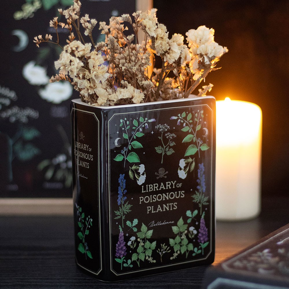Witchcraft Magic Library of Poisonous Plants Ceramic Book Shaped Pot Vase - Ebros Gift