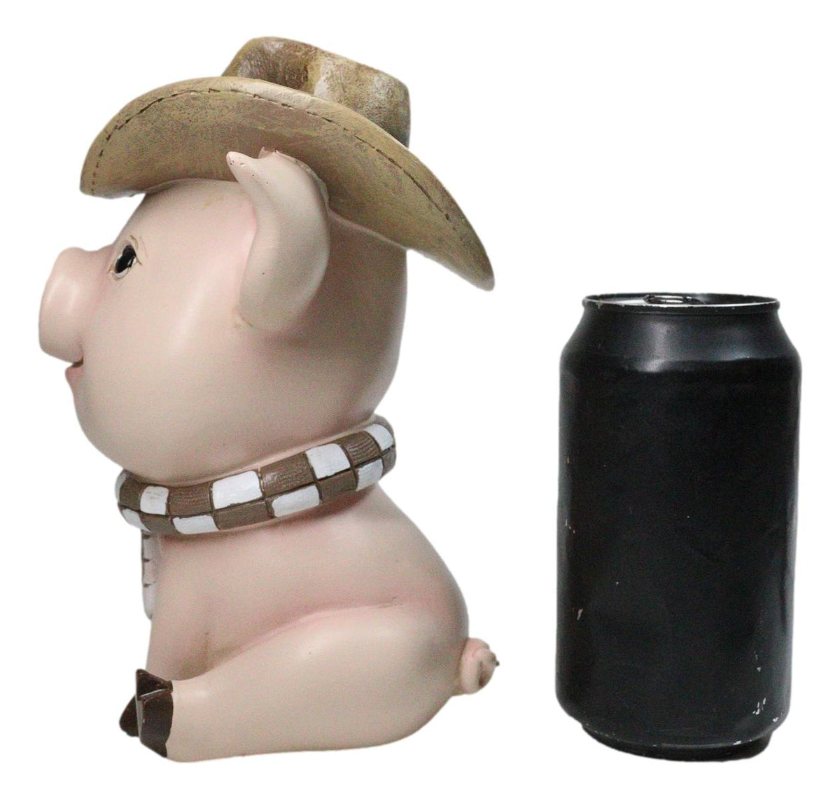 Rustic Western Comical Sitting Pig with Turquoise Cowboy Hat and Scarf Figurine