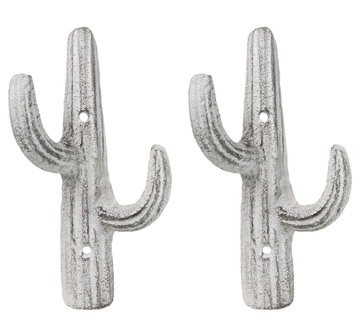 Pack of 2 Rustic Western Off White Metal Desert Saguaro Cactus 2-Pegs Wall Hooks