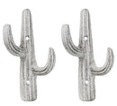 Pack of 2 Rustic Western Off White Metal Desert Saguaro Cactus 2-Pegs Wall Hooks