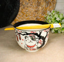 Lucky Cat Maneki Neko Sakura Festival Porcelain Ramen Bowl With Chopsticks Set